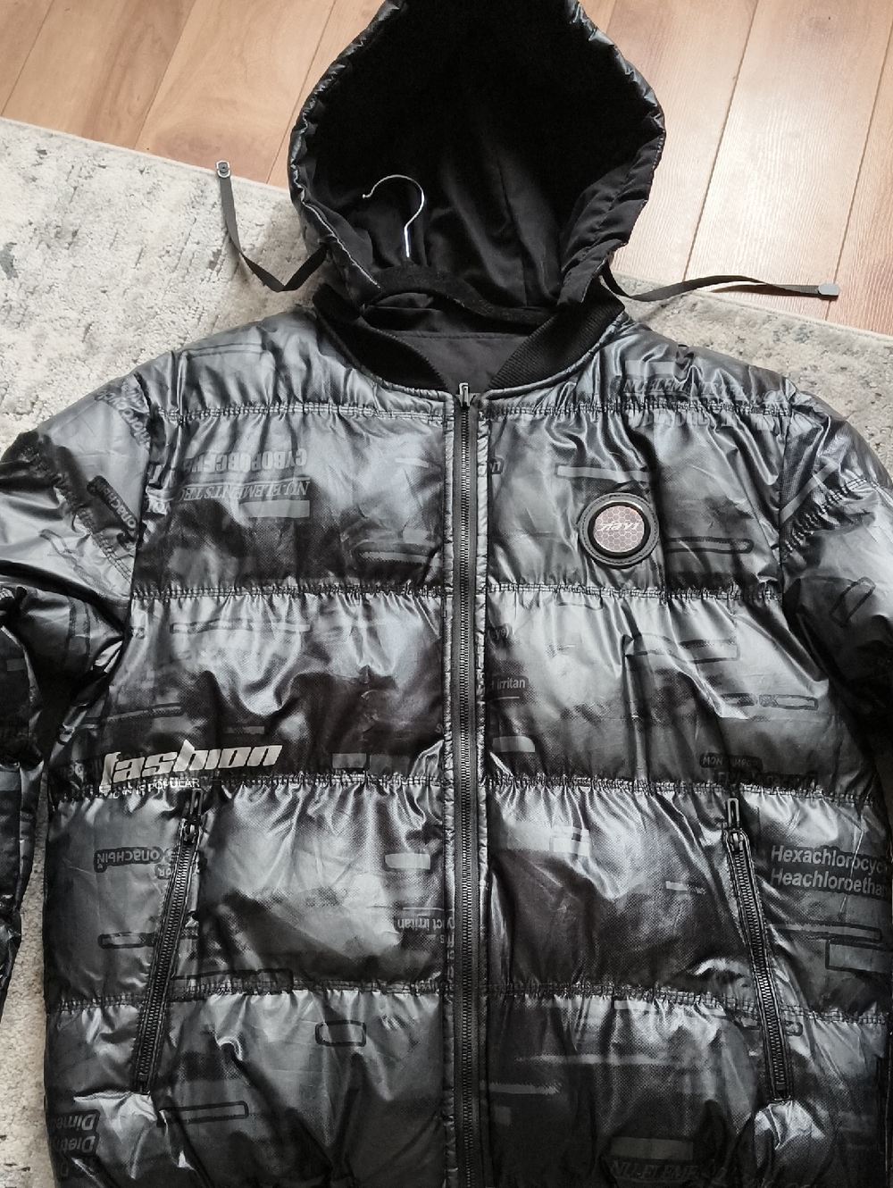 Men's Black Hooded Puffer Jacket - 2 Sided Wear